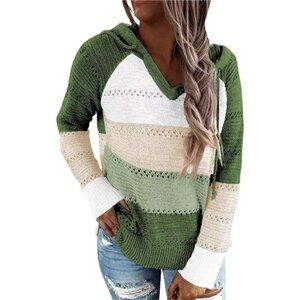 Women's Fall Striped Color Block V-Neck Hoodie